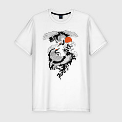 Футболка slim-fit Японские журавли брачный танец, цвет: белый