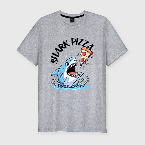 Мужская slim-футболка Shark pizza - ai art fantasy / Меланж – фото 1