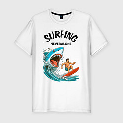 Футболка slim-fit Shark and surfer - never alone, цвет: белый