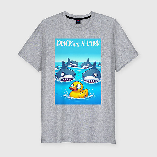 Мужская slim-футболка Duck vs shark - ai art fantasy / Меланж – фото 1