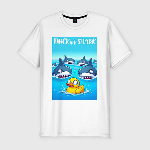 Мужская slim-футболка Duck vs shark - ai art fantasy / Белый – фото 1