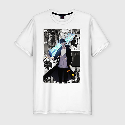 Мужская slim-футболка Поднятие уровня в одиночку Джину Сон охотник колла / Белый – фото 1