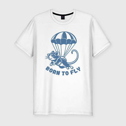 Мужская slim-футболка Забавная крыса парашютист рожденный летать / Белый – фото 1