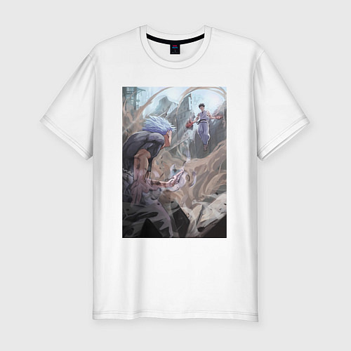 Мужская slim-футболка Магическая битва Сатору Годзё Сукуна Рёмэн / Белый – фото 1