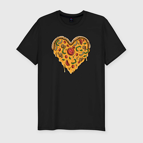 Мужская slim-футболка Pizza heart / Черный – фото 1