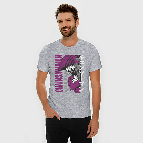 Мужская slim-футболка Человек-бензопила Денджи chainsaw / Меланж – фото 3