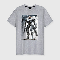 Футболка slim-fit Ленин робот - киборг ai art, цвет: меланж