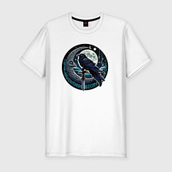 Мужская slim-футболка Полнолуние ворон с мечом