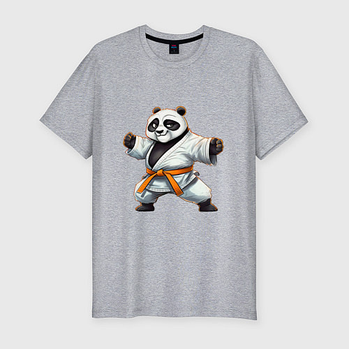 Мужская slim-футболка Кунгфу панда По каратист / Меланж – фото 1