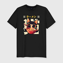 Футболка slim-fit Ramen and cat, цвет: черный