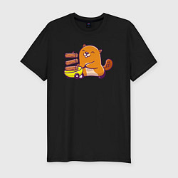 Футболка slim-fit Весёлый бобёр строитель, цвет: черный
