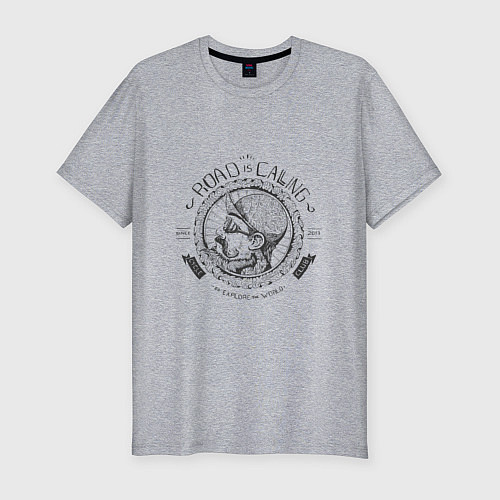 Мужская slim-футболка Road is calling / Меланж – фото 1