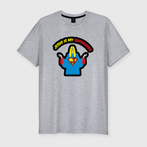 Мужская slim-футболка Иисус мой супергерой / Меланж – фото 1