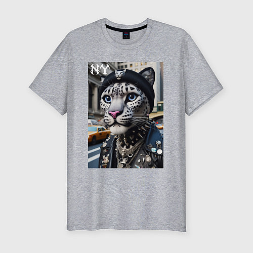 Мужская slim-футболка Леопард панк из Нью-Йорка - нейросеть / Меланж – фото 1