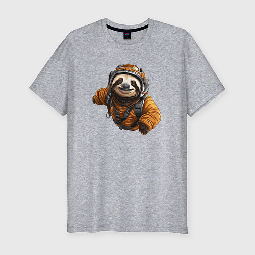 Мужская slim-футболка Ленивец-парашютист / Меланж – фото 1