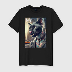 Футболка slim-fit Cool dude panther from New York - ai art, цвет: черный