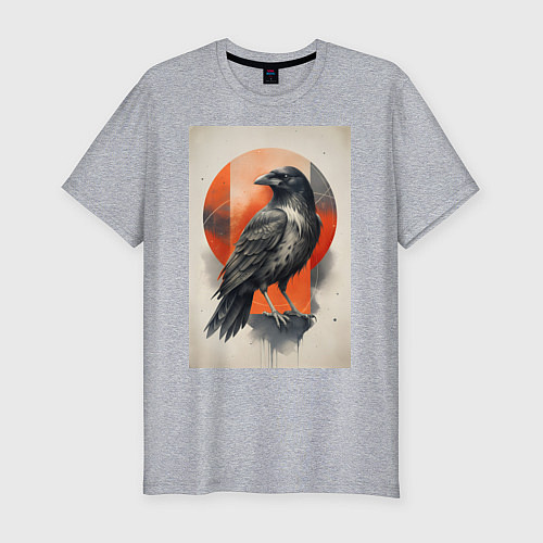 Мужская slim-футболка Силуэт черной ворон / Меланж – фото 1