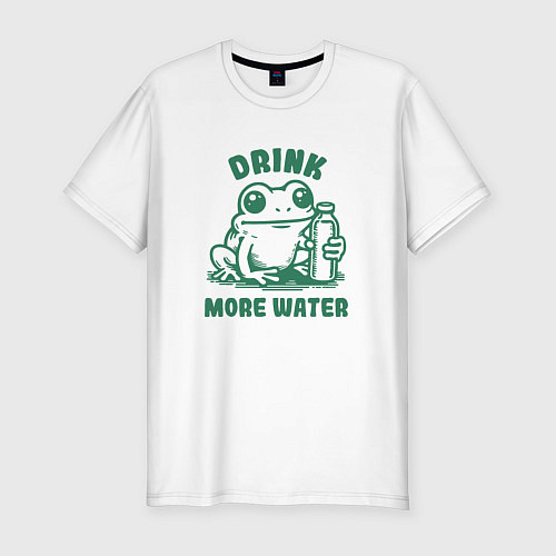 Мужская slim-футболка Забавная лягушка с бутылкой воды пей больше воды / Белый – фото 1