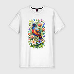 Мужская slim-футболка Расписной овсянковый кардинал