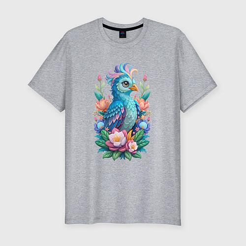 Мужская slim-футболка Голубая птица среди цветов / Меланж – фото 1