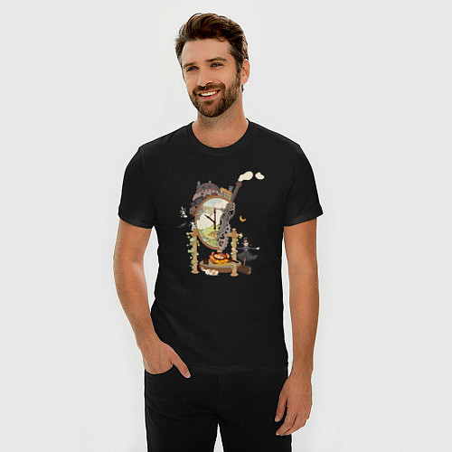 Мужская slim-футболка Ходячий замок: Studio Ghibli / Черный – фото 3
