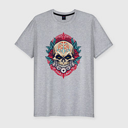 Футболка slim-fit Roses skull, цвет: меланж