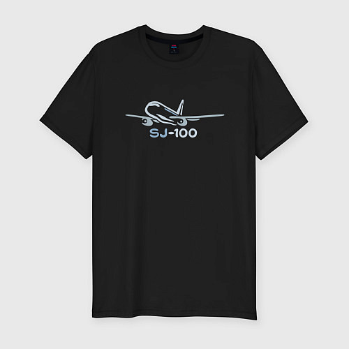 Мужская slim-футболка Sukhoi Superjet 100 цветной с надписью / Черный – фото 1
