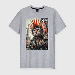 Футболка slim-fit Котяра панк из Нью-Йорка - нейросеть, цвет: меланж