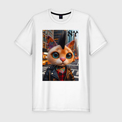 Мужская slim-футболка Глазастый котёнок панк из Нью-Йорка - нейросеть
