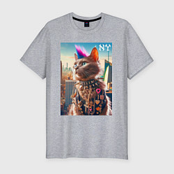 Мужская slim-футболка Funny cat punk from New York - ai art