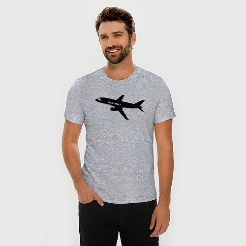 Мужская slim-футболка Superjet-100 черный / Меланж – фото 3