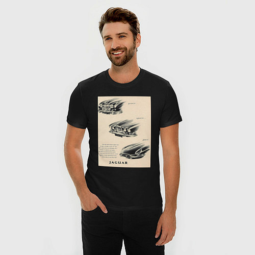 Мужская slim-футболка Автомобиль Jaguar / Черный – фото 3