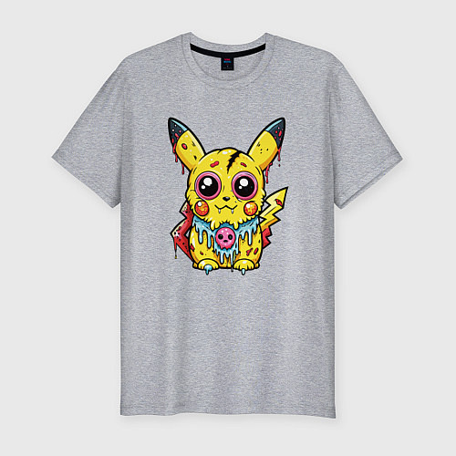 Мужская slim-футболка Пикачу треснутый зомби / Меланж – фото 1