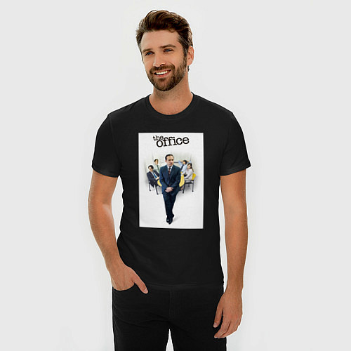 Мужская slim-футболка The office characters / Черный – фото 3