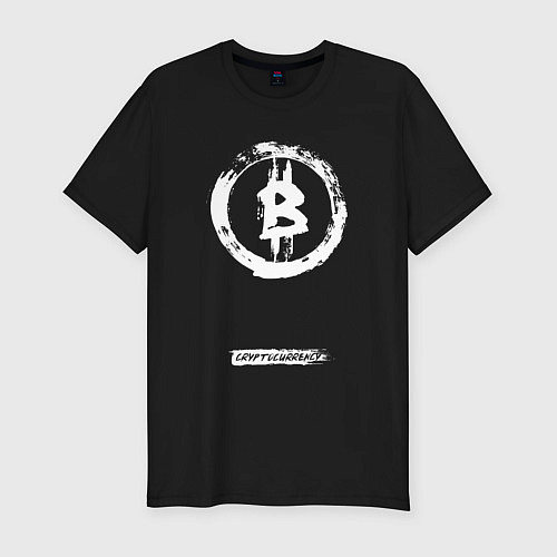 Мужская slim-футболка Биткоин белый - криптовалюта / Черный – фото 1