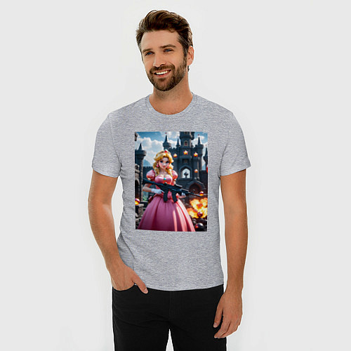 Мужская slim-футболка Принцесса Пич с автоматом / Меланж – фото 3