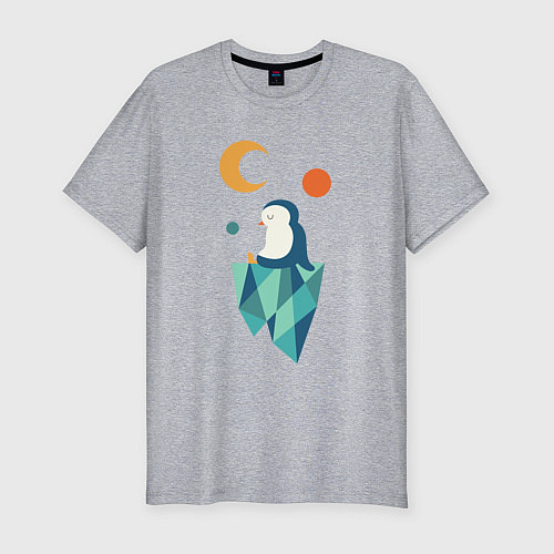 Мужская slim-футболка Пингвин на айсберге / Меланж – фото 1