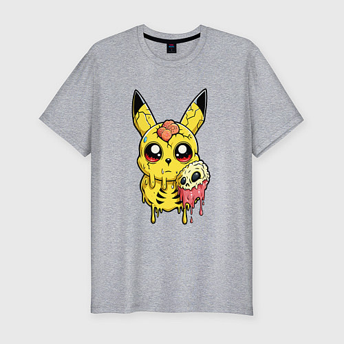 Мужская slim-футболка Пикачу желтый монстр / Меланж – фото 1