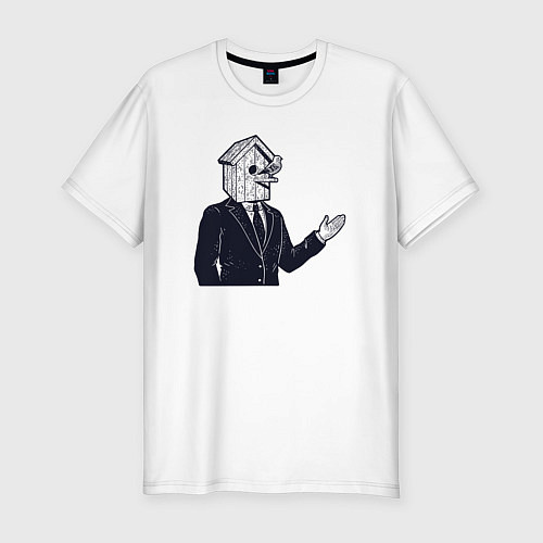 Мужская slim-футболка Человек скворечник / Белый – фото 1