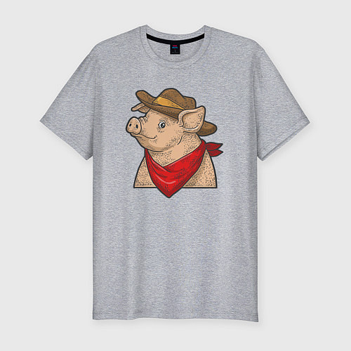 Мужская slim-футболка Свинка ковбой / Меланж – фото 1