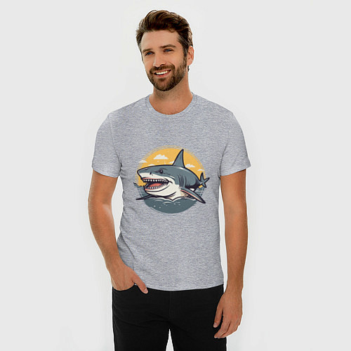 Мужская slim-футболка Акула в кругу / Меланж – фото 3
