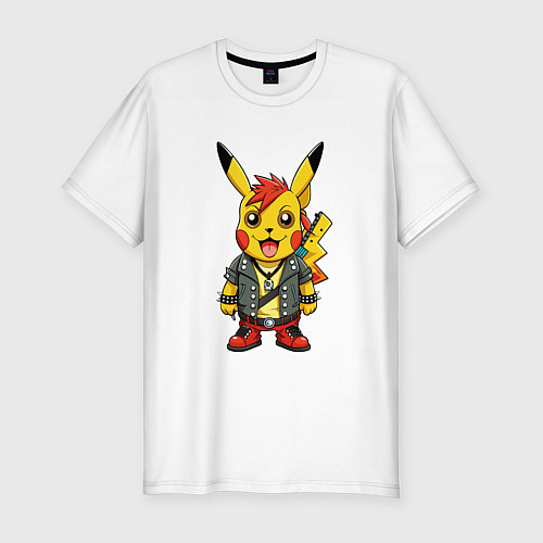 Мужская slim-футболка Пикачу в рок стиле / Белый – фото 1
