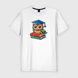 Мужская slim-футболка Милая сова в студентскойк шапке