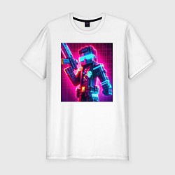 Мужская slim-футболка Minecraft and cyberpunk collaboration - neon glow