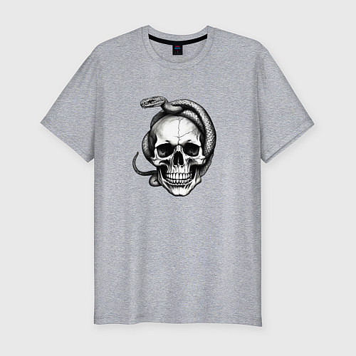 Мужская slim-футболка Череп со змеёй / Меланж – фото 1