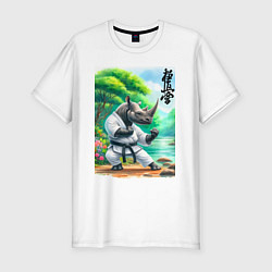 Мужская slim-футболка Кёкусинкай каратэ - носорог