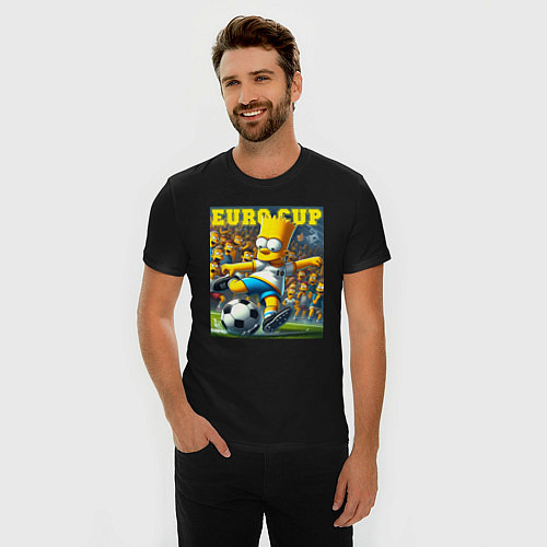 Мужская slim-футболка Euro cup - Bart Simpson / Черный – фото 3
