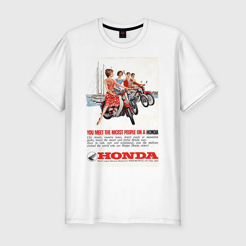 Мужская slim-футболка Honda мотоцикл / Белый – фото 1