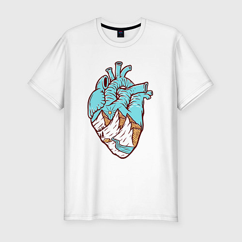 Мужская slim-футболка Сердце и горы / Белый – фото 1