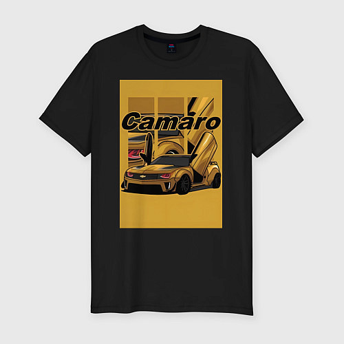 Мужская slim-футболка Chevrolet Camaro авто / Черный – фото 1